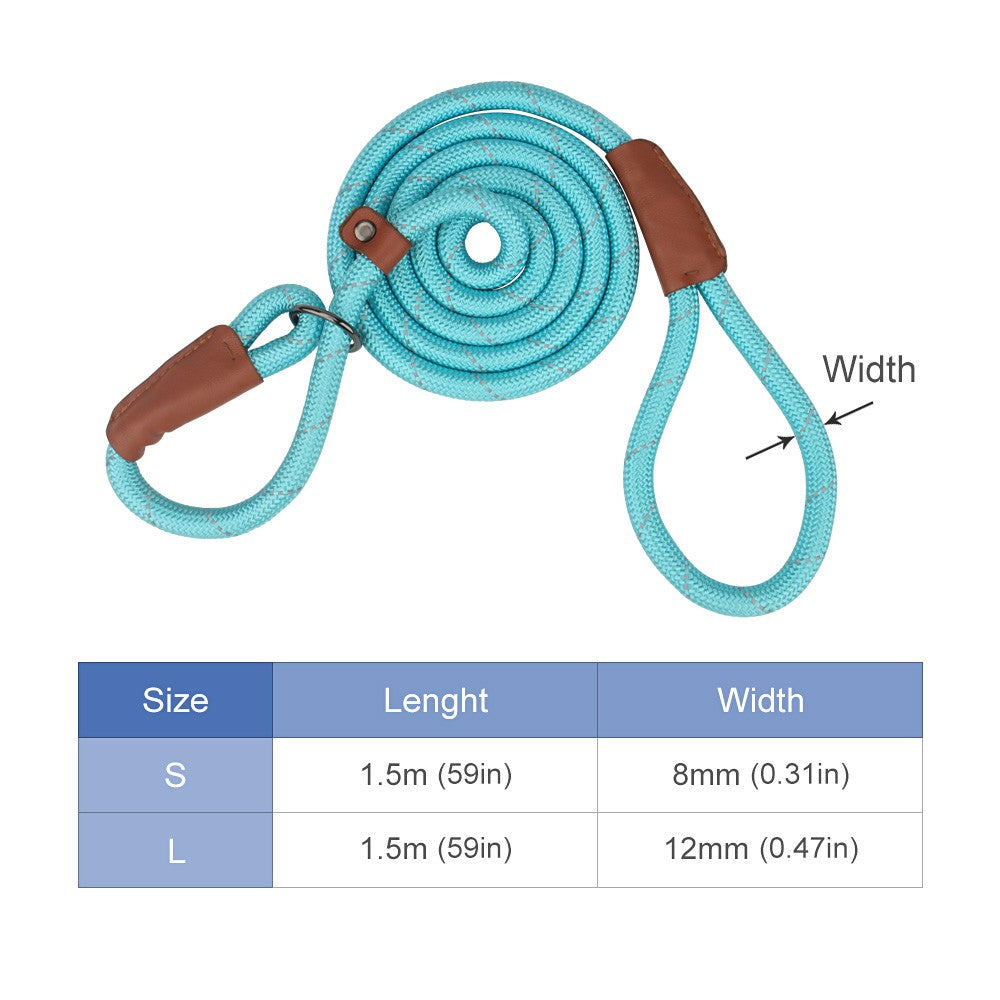 Slip lead size table: 1.5 m long, 8 mm or 12 mm rope