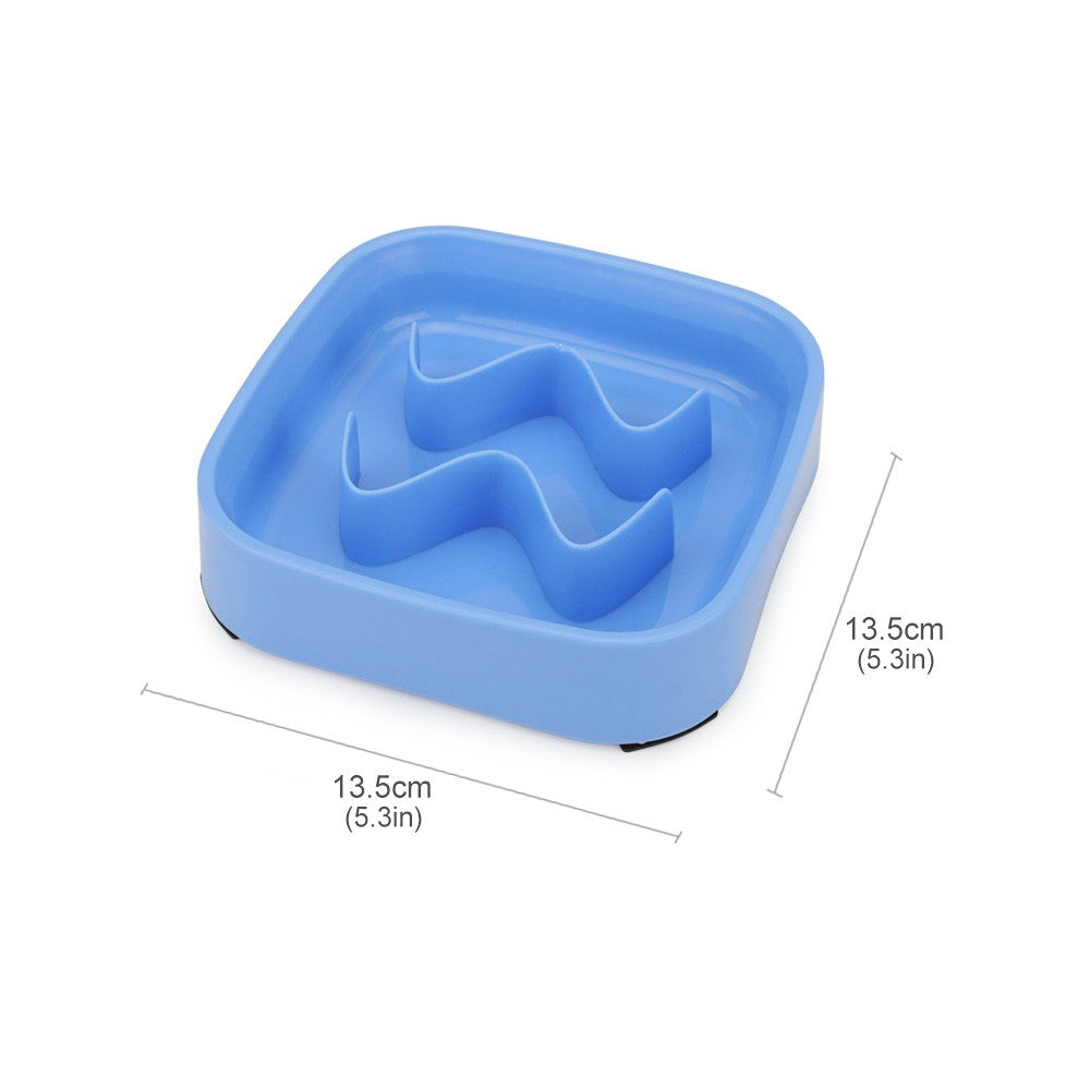 Blue square slow feeder bowl with wave ridges