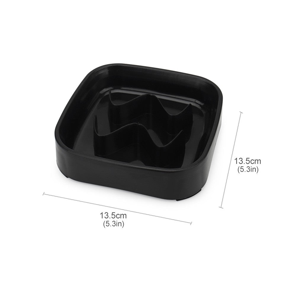 Black square slow feeder bowl with wave ridges
