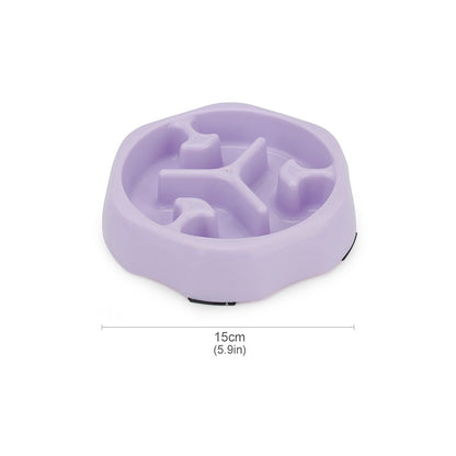 Purple round slow feeder bowl with a Y-shaped maze