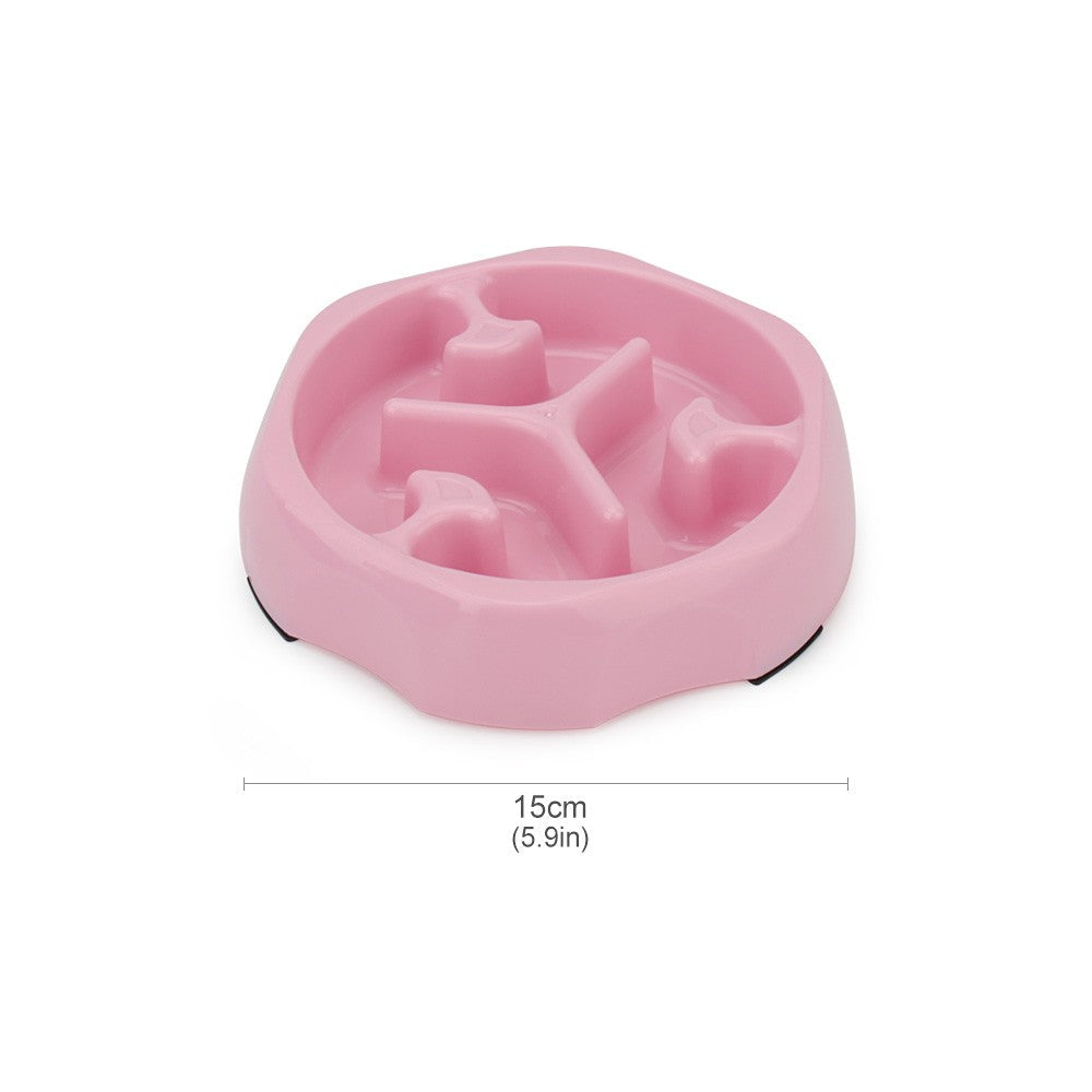 Pink round slow feeder bowl with a Y-shaped maze