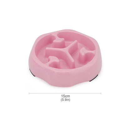 Pink round slow feeder bowl with a Y-shaped maze