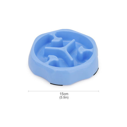 Blue round slow feeder bowl with a Y-shaped maze