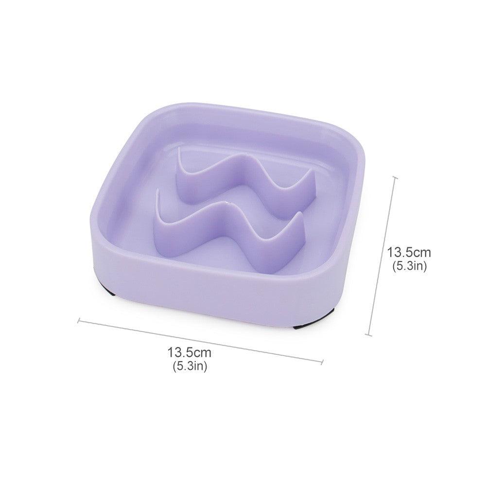 Purple square slow feeder bowl with wave ridges