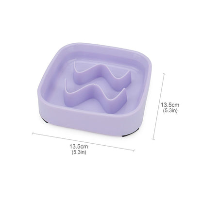 Purple square slow feeder bowl with wave ridges