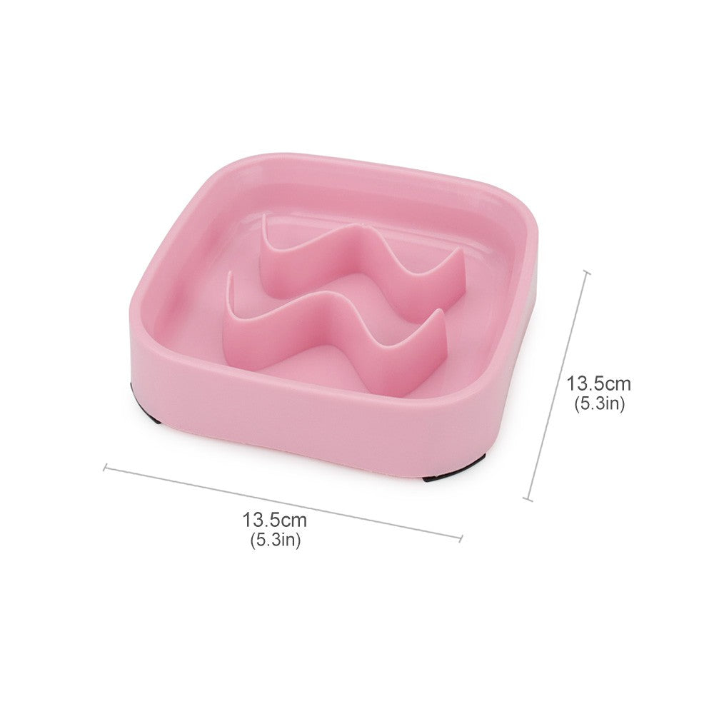 Pink square slow feeder bowl with wave ridges