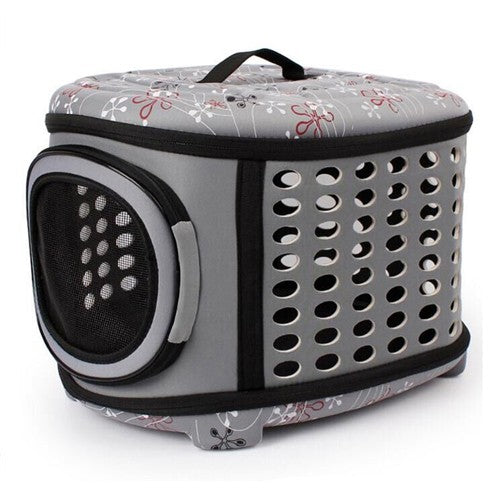 Size L pet carrier in gray floral