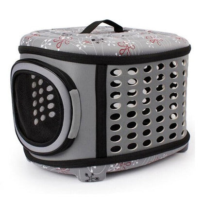 Size L pet carrier in gray floral