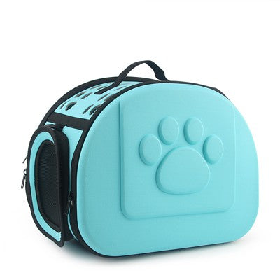 Size M small dog carrier in teal with embossed paw