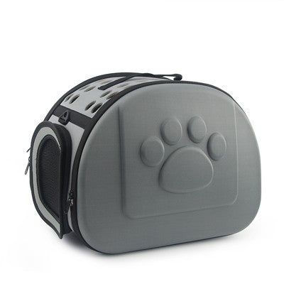 Size M small dog carrier in gray with embossed paw