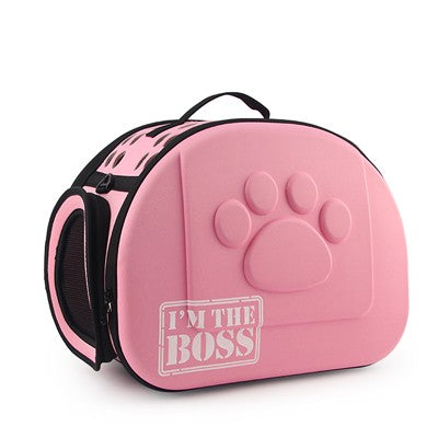 Size M small dog carrier in pink with I am the boss print