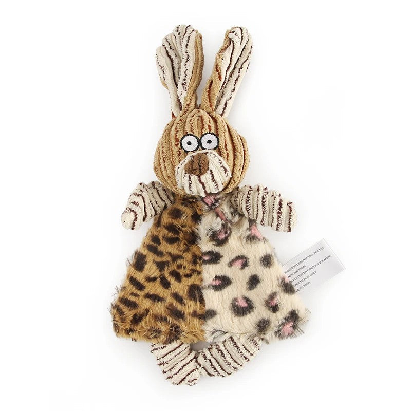 Leopard rabbit small dog toy in ribbed corduroy fabric