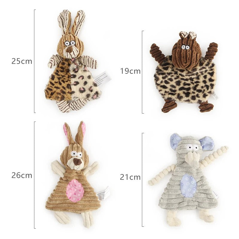 Size guide: rabbits 25 to 26 cm, cow 19 cm, mouse 21 cm