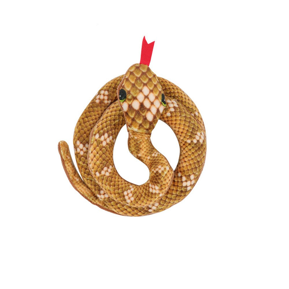 Brown plush snake cat toy with a diamond pattern
