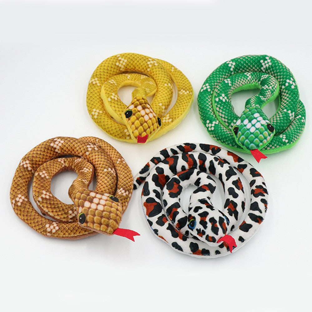 Four coiled crinkle snake cat toys in different colours