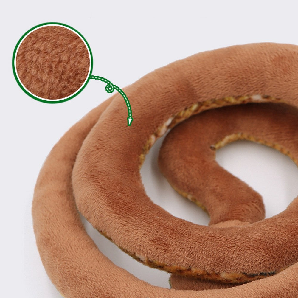 Close-up of the soft short plush on the snake cat toy