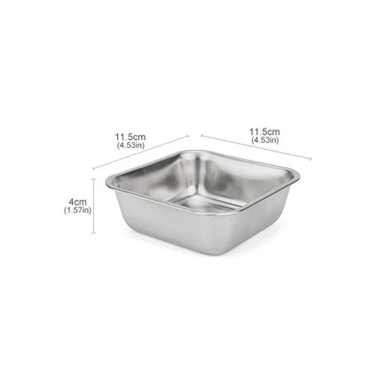 Small square stainless steel pet bowl, 11.5 by 11.5 cm and 4 cm deep
