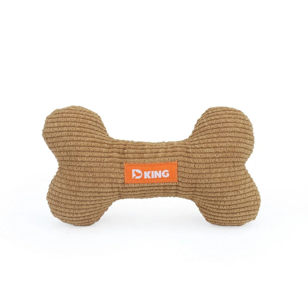Camel squeaky bone dog toy in corduroy plush