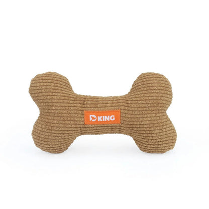 Camel squeaky bone dog toy in corduroy plush