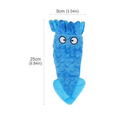 Squid dog toy size: about 25 cm long and 9 cm wide (9.8 x 3.5 in)