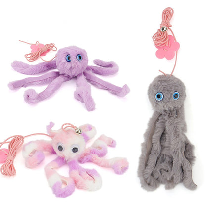 Suction cup cat toy: plush octopus toys on elastic cords with flower suction cups