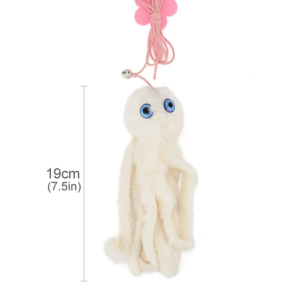 Cream plush octopus cat toy, 19 cm