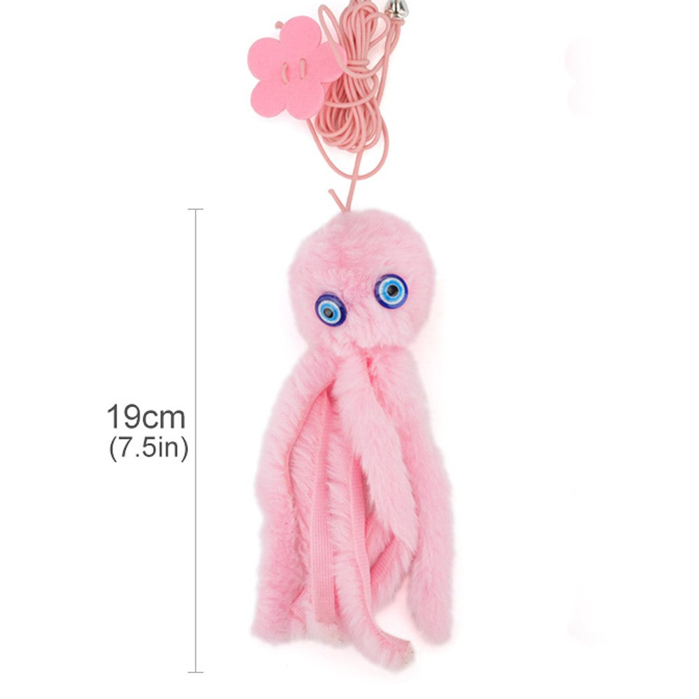 Pink plush octopus cat toy, 19 cm