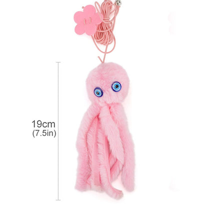 Pink plush octopus cat toy, 19 cm