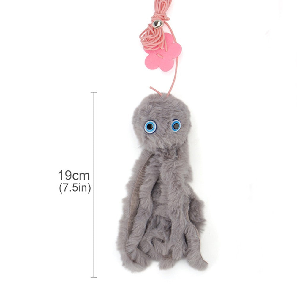 Grey plush octopus cat toy, 19 cm