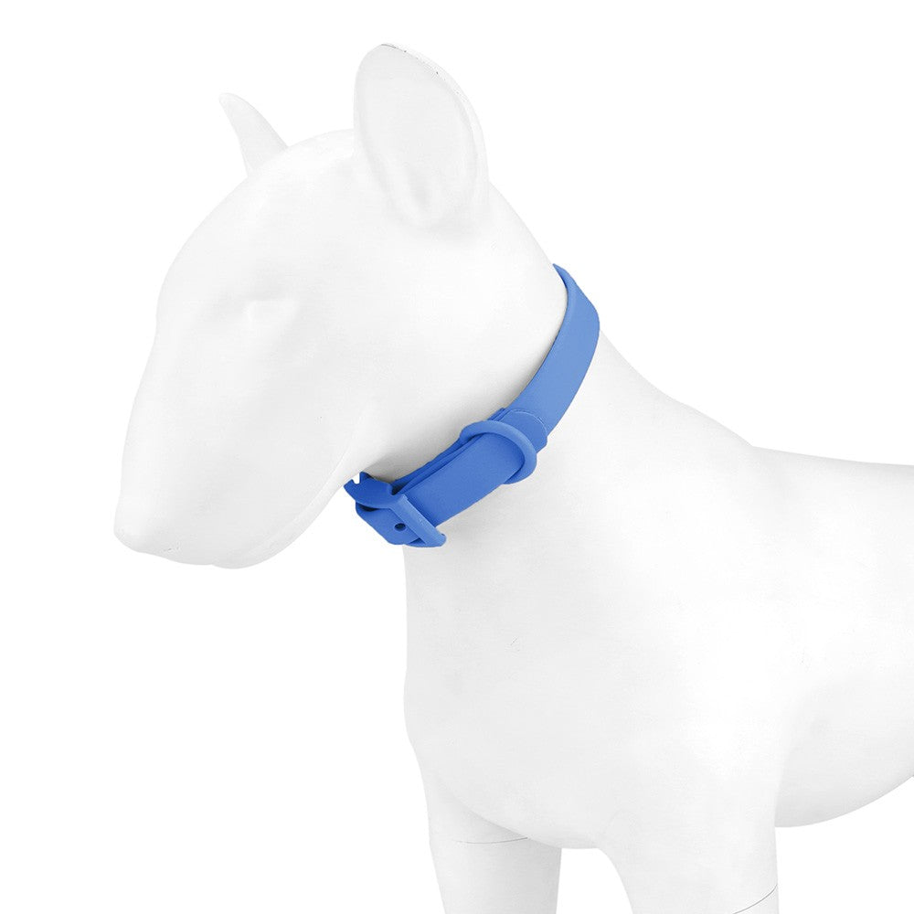 Blue waterproof collar on a dog figure