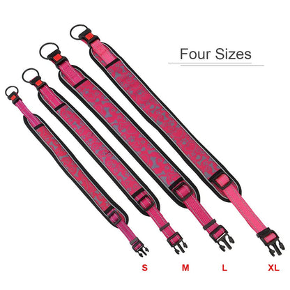 Wide reflective dog collar in four sizes, S, M, L and XL